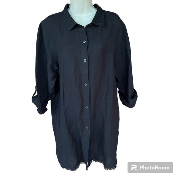 Tommy Bahama St. Lucia Linen Blend Boyfriend Shirt Black Swim Cover Up Women's L - Picture 2 of 12